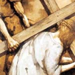 Stacja V
Szymon z Cyreny pomaga Jezusowi w niesieniu krzyża